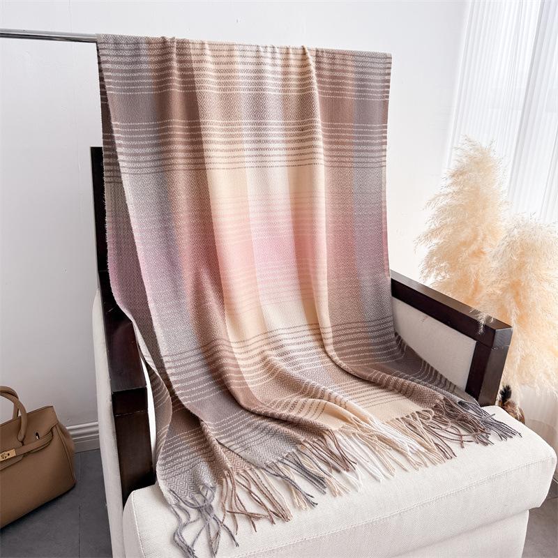 

Простой клетчатый длинный осенне-зимний теплый шарф женская шаль универсальный пригородный шарф с бахромой из искусственного кашемира 208CmX69cm (with tassel)