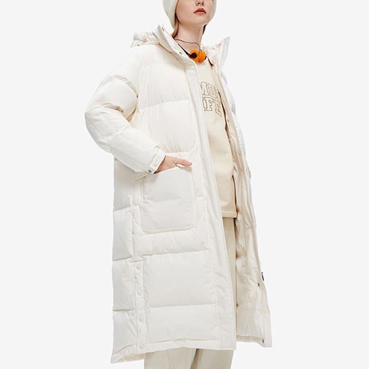 Fila Fusion Solid Color Logo Patch Fashion Hooded Casual Warm Long Down Jacket Women outerwear Cloud-White T11W242908F-WT