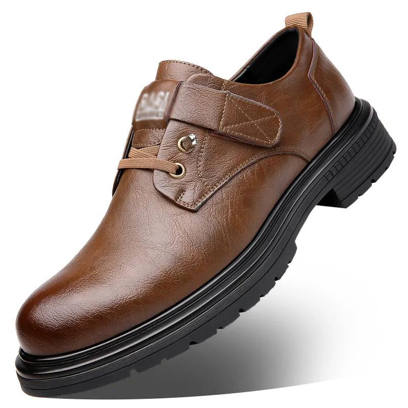Men's spring breathable business leather shoes trendy versatile soft-soled casual shoes retro men's tooling shoes