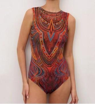 Women s Sexy V-Neck Printed One-Piece Swimsuit XL красный