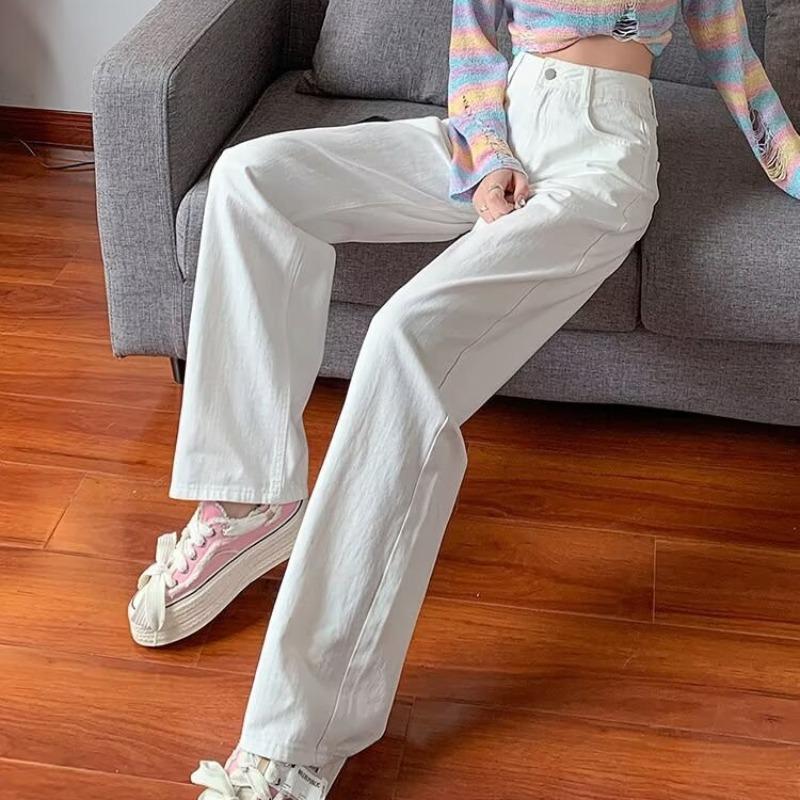 Women's White High Waist Wide Leg Jeans - Summer Thin, Plus Size, Versatile, Floor Length