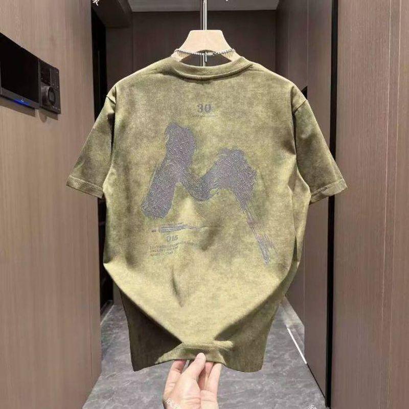 Foreign Trade Surplus American Retro Tie-Dye Short-Sleeve T-Shirt for Men, Summer Loose Casual Versatile Round-Neck Pure Cotton Top