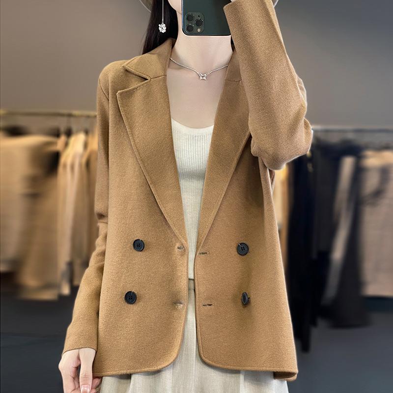 

Осенне-зимняя женская трикотажная куртка с воротником для костюма, модный трикотажный кардиган, темпераментные топы 2XL верблюд