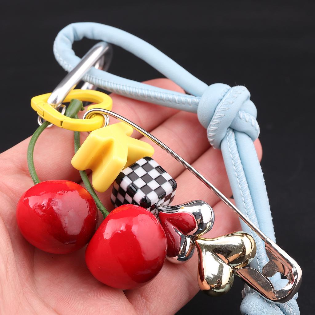 Cute Cherry Alphabet PU Leather Short Lanyard Universal Mobile Phone Lanyard Phone Bag -Lost Love Pendant Bag Charm