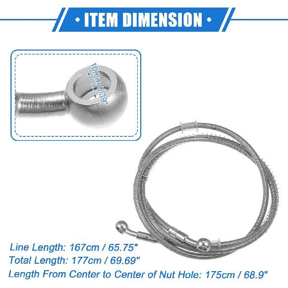 Hydraulic Brake Hose Line Pipeline, 175cm 68.9" 10mm 0.39" Braided Oil Pipe with Tube Nut Universal for Motorcycle ATV Dirt Bike Durable Stainless