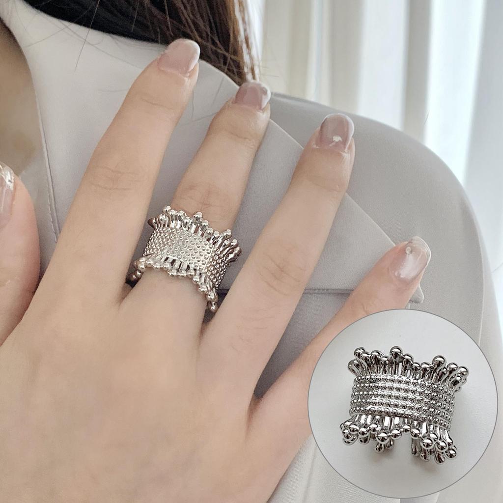 Eleganter gefrosteter matter breiter offener Ring für Damen - S925 versilbert, trendiger INS-Stil