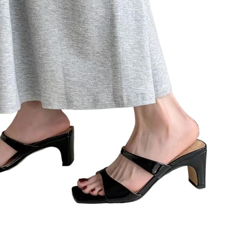 fashion Women's Shoes 2024 New Square Toe Slingbacks Women's Slippers Summer Open Toe Shallow Solid Sexy Dress Plus Size Slippers