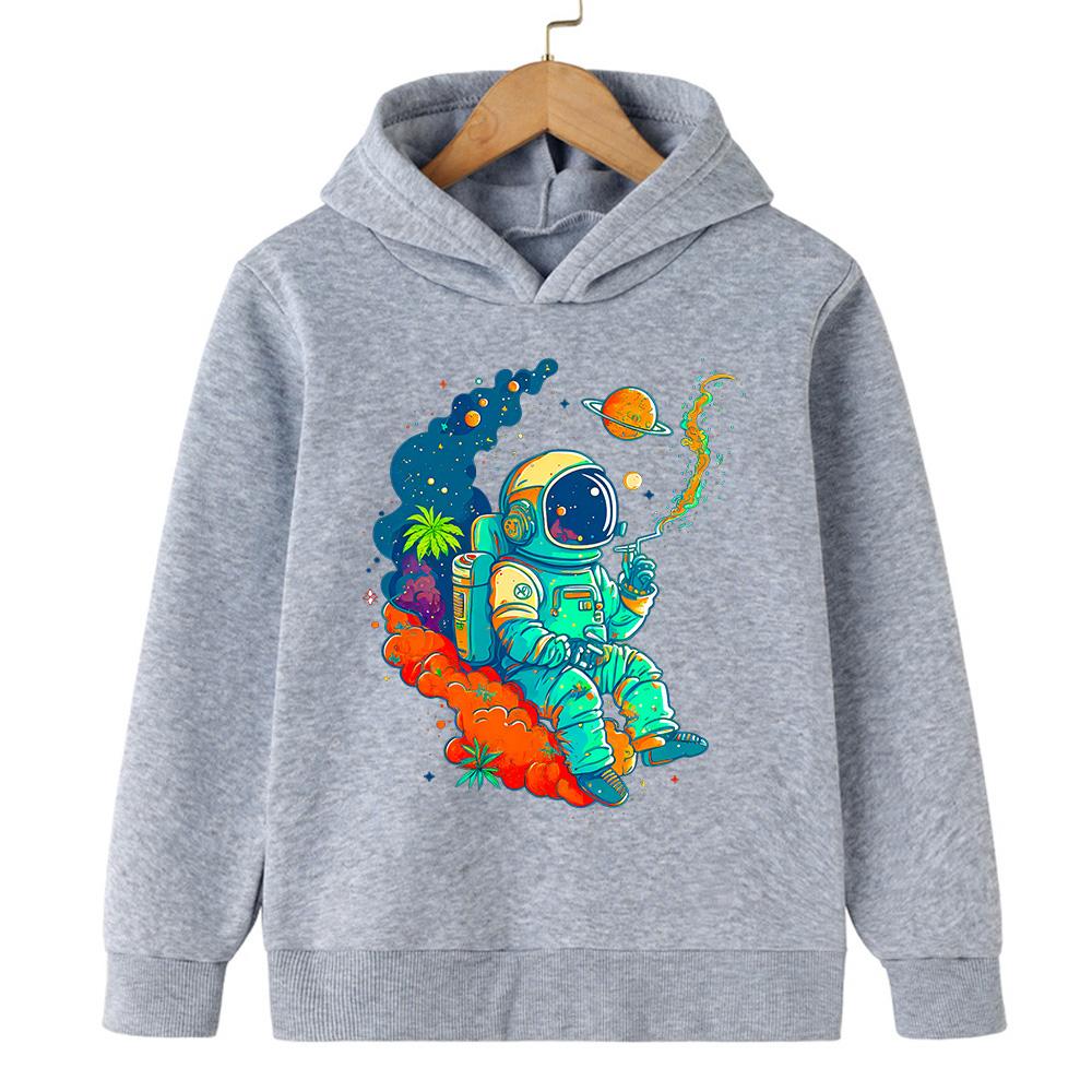 Creative Design Astronaut Children's Sportswear Autumn Girls Hooded Sportswear Pullover Fashionable Versatile Style Cartoon Style Top