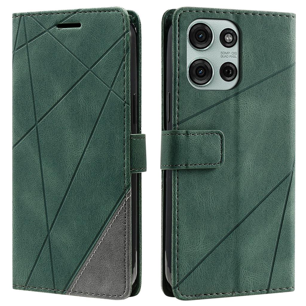 For Motorola Moto G75 5G Case Imprinted Lines PU Leather Splicing Wallet Phone Cover