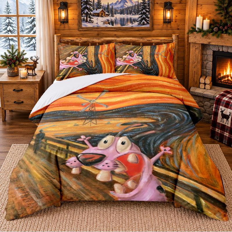Courage the Cowardly Dog Pattern Bedding 3Pcs Set Bed Sheet And Pillowcases For Indoor Bedroom