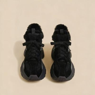 Hiver nouveau à semelles épaisses pour femmes noir rehaussant peluche décontracté chaussures moelleuses baskets muffin