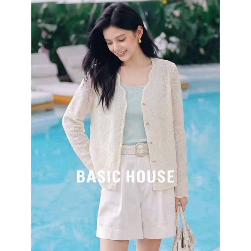 Basic House Women s Crochet Knit Cardigan L абрикосовый
