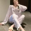 Cute Girl Princess Style New Long-Sleeved Ice Silk Pajamas Women'S Summer Sweet Lace Loungewear Two-Piece Set