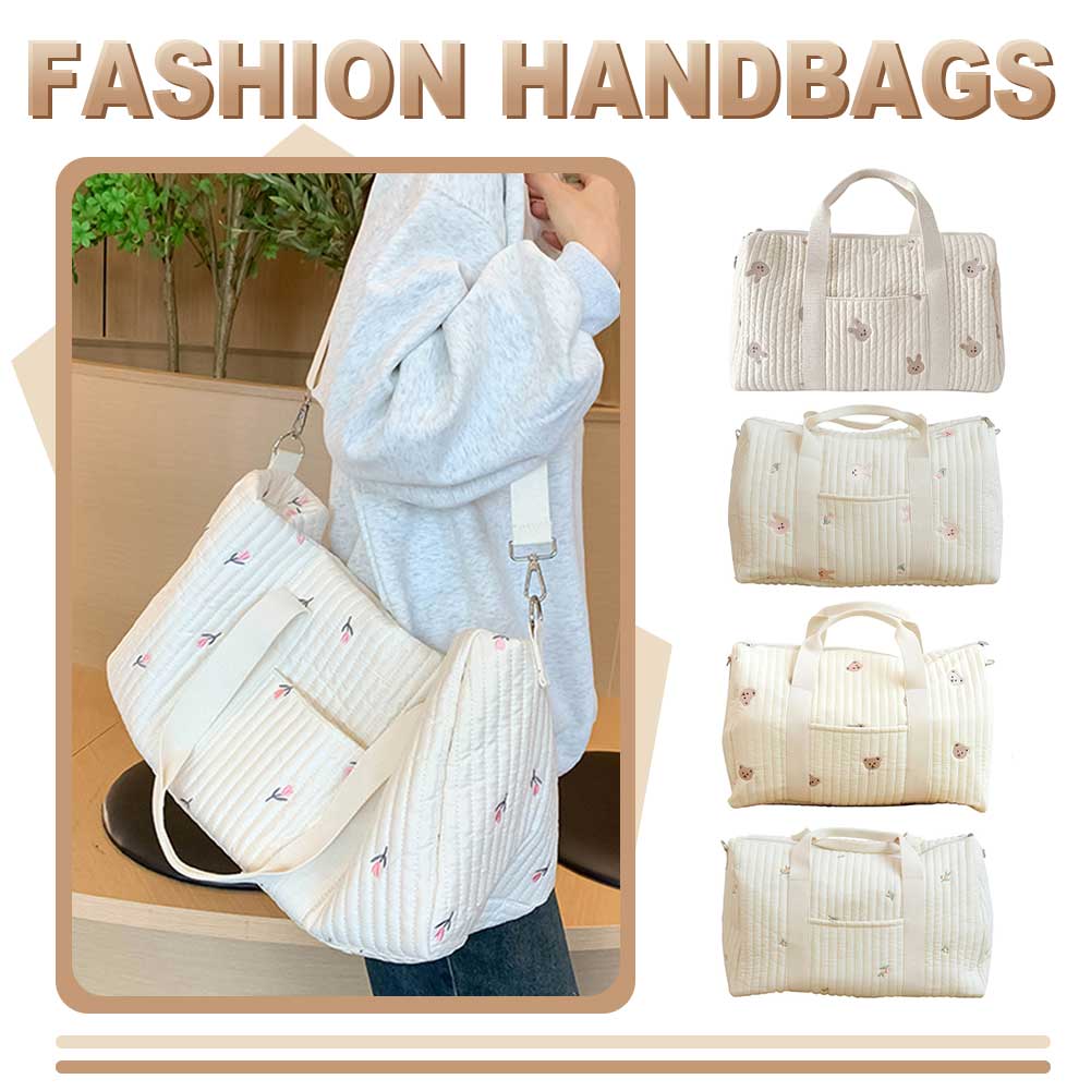 Embroidered Mom Bag Large Stroller Nappy Bag Portable Quilted Baby Diaper Caddy Organizer Multi-functional Handbag For Travel
