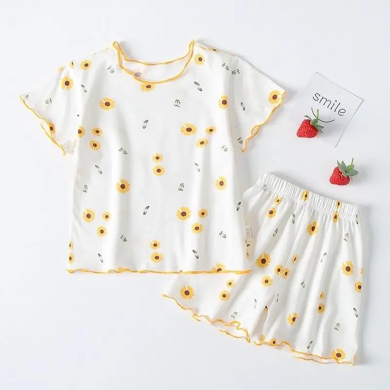 Girls Summer Pajama Set Strawberry Print Shorts Pink Peaches Tee Baby Cool Comfort Homewears Soft Breathable Sleepsuits for Play