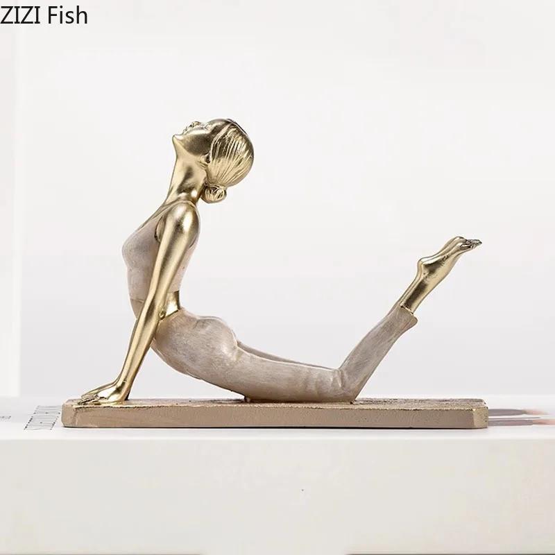 Creative Painted Yoga Girl Figures Statue Crafts Desk Decoration Yoga Sports Character Sculpture Ornaments Room Aesthetics Decor