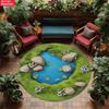 HD Small Pond with Stones Round Floor Mat – Nature Inspired Decorative Rug for Entryway, Living Room, Yoga, and Meditation