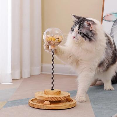 Solid Wood Spring Turntable Cats Toys Funny Tumbler SwingKitten Interactive Amusement Accessories Prevent Food Leakage Feeders