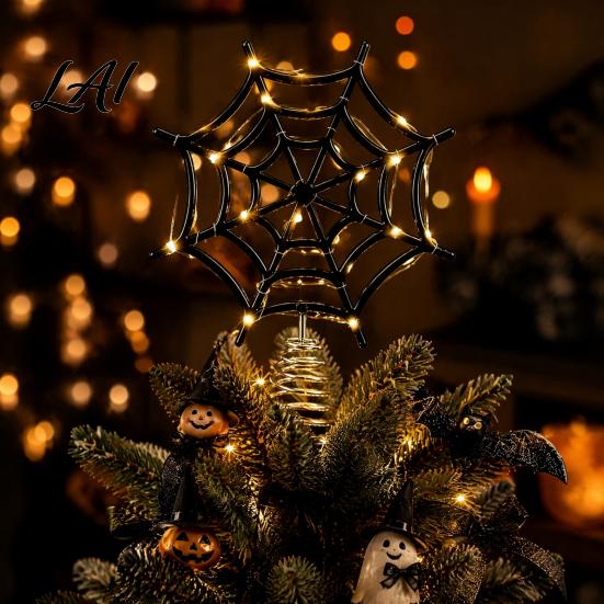 Indoor Outdoor Holiday Decor Halloween Spider Web Tree Topper Decoration Metal Festive Trick or Treat Ornament for Yard Celebration Party Favors