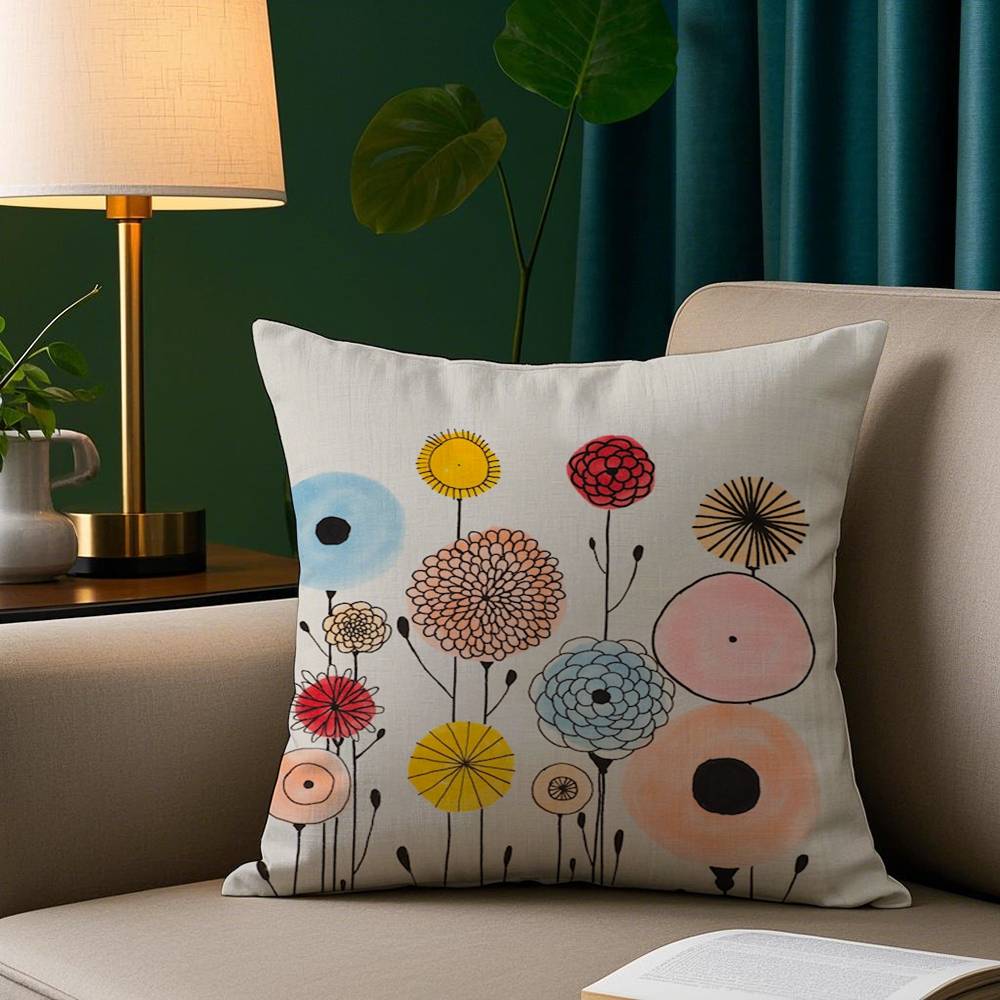 Simple Flower Art Pillow Case Plush Fabric Soft Pillowcase Double Sided Print Sofa Cushion Cover Throw