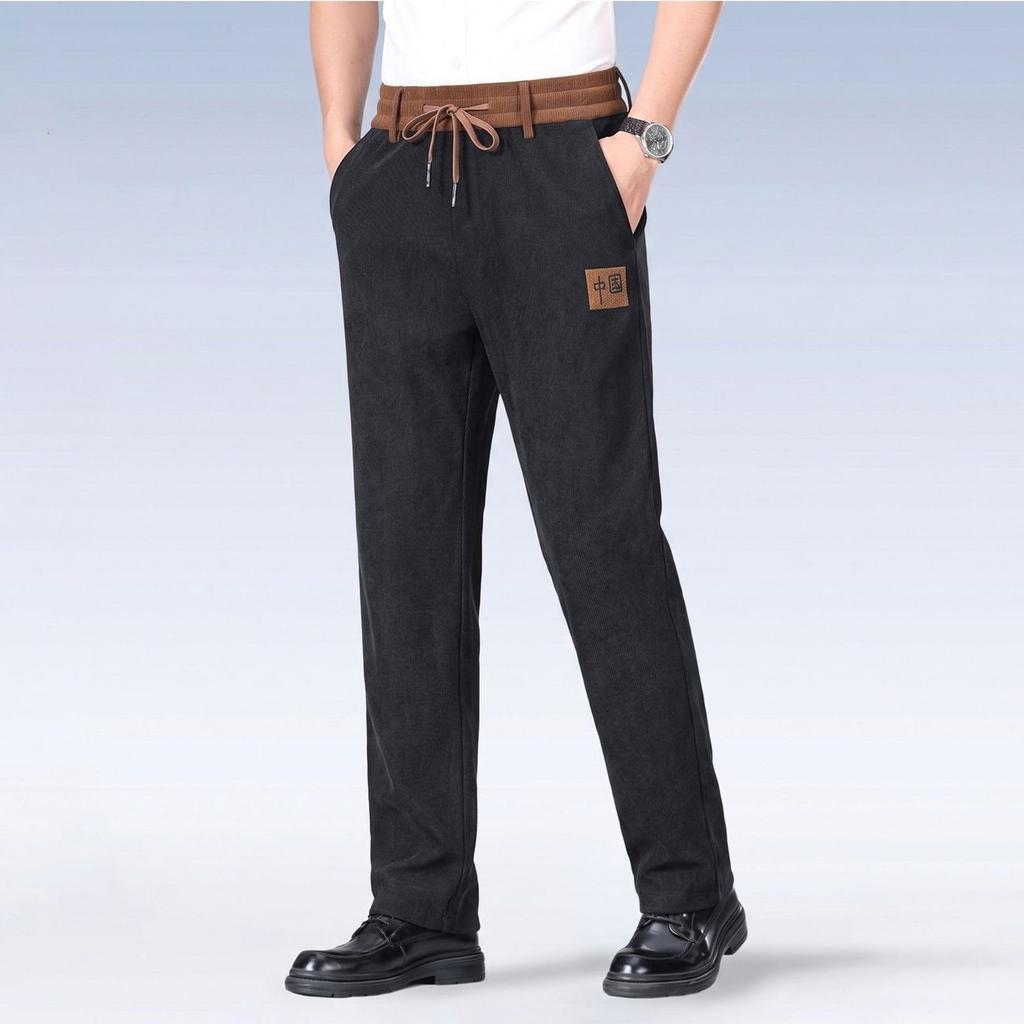 Men's Winter Thickened Fleece Pants Warm Casual Embroidery Letter Fleece Liner Thick Trousers