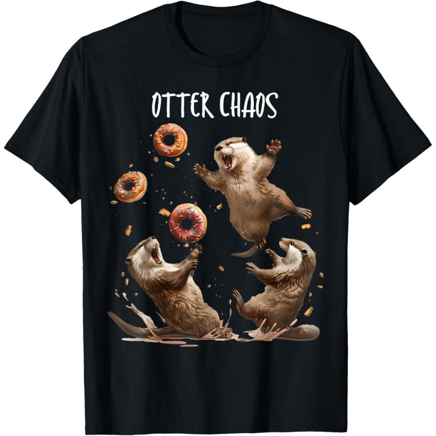 Otter Chaos Funny Bagel Fighting Sea Otters Pun Animal Lover T-Shirt S