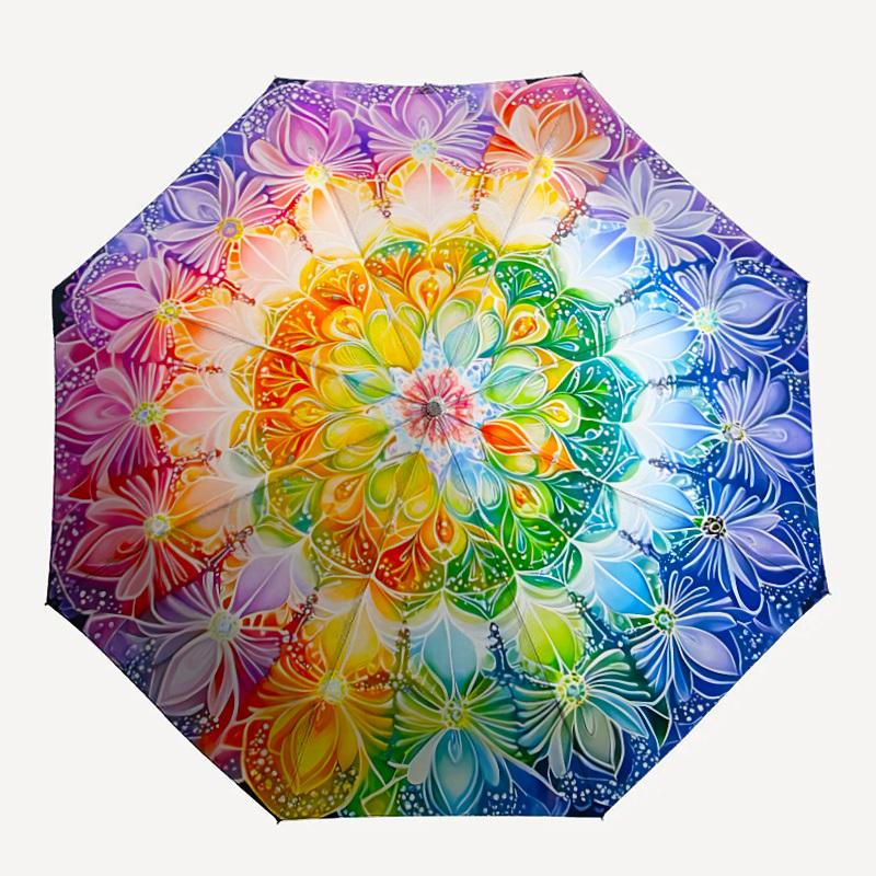 

1pc Floral Mandala Decorative Auto-Fold Umbrella with One-Touch Open/Close - 8 Reinforced Ribs for Windproof Stability, yy251118154