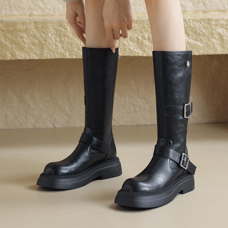 Women's 2024 Autumn/Winter Platform Knee-High Chunky Heel Boots with Thick Soles