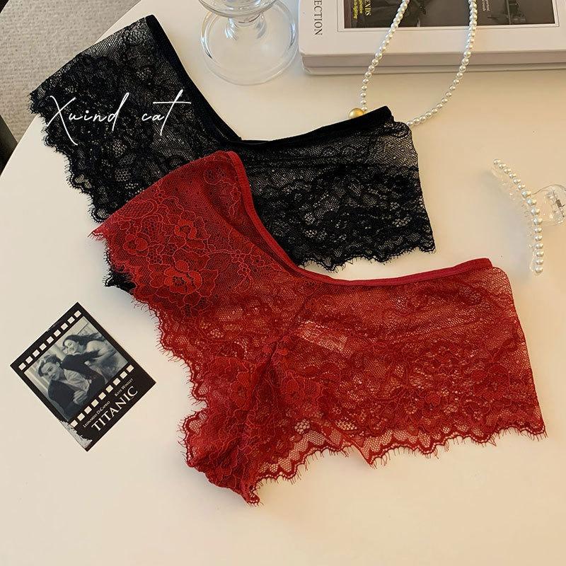 Ladies Seductive Lace Sexy Low Waist Cross Pure Desire Safety Pants Panties
