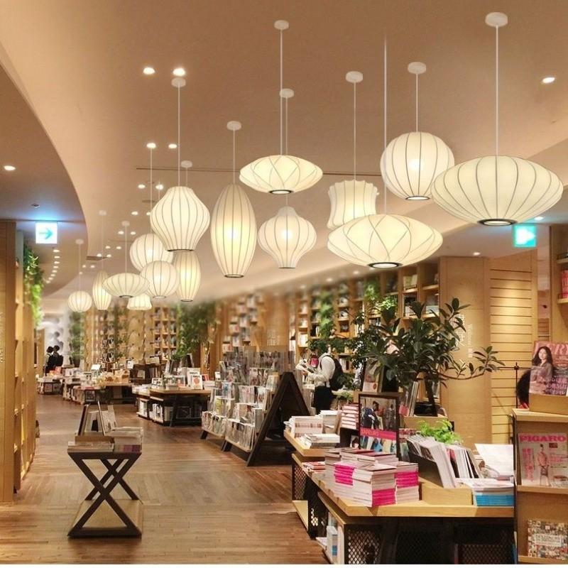 Modern Simple Led Lantern Pendant Light Restaurant Japanese Style Hanging Lights Teahouse Dining Room Fabric Droplights