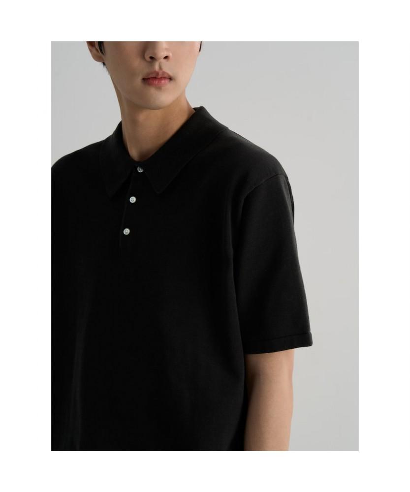 8seconds Fine Touch Cotton Collar Neck Short Sleeve Knit Black