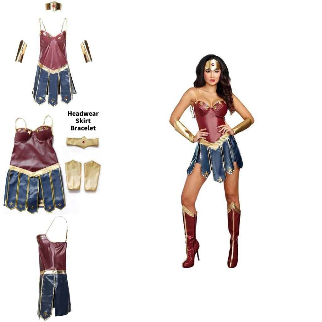 Costume da Cosplay di Wonder Woman Con Pelle PU Gioco di Ruolo Fantasy Abbigliamento di Halloween
