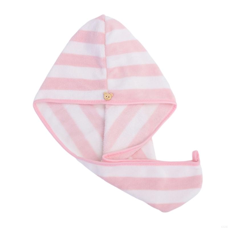 

Модное полосатое полотенце-обертка для сушки волос из мягкого кораллового флиса для женщин, легкое, быстросохнущее, удобное в переноске 6XDE