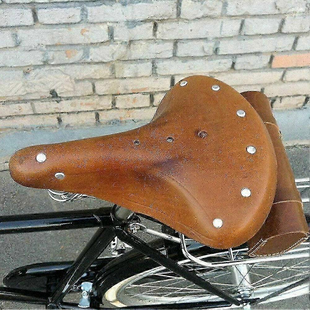 Retro Style Genuine Leather Bicycle Saddle with Spring Support and Replacement Pad