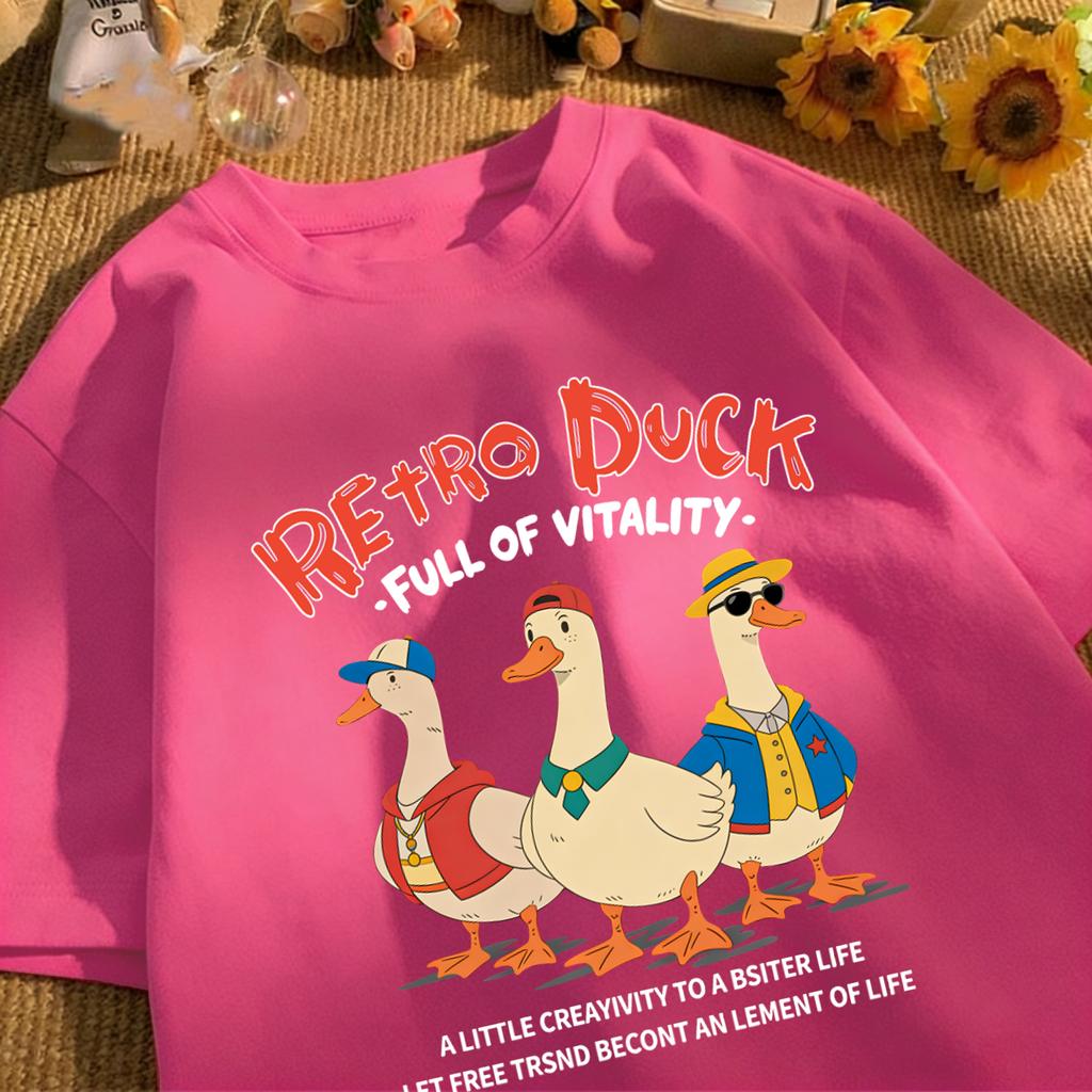 Retro Duck Full Of Vitality Unisexs T-Shirt Casual Fashion O-Neck Tee Summer Loose Basics Top Cotton Unisex Soft Vintage Clothing