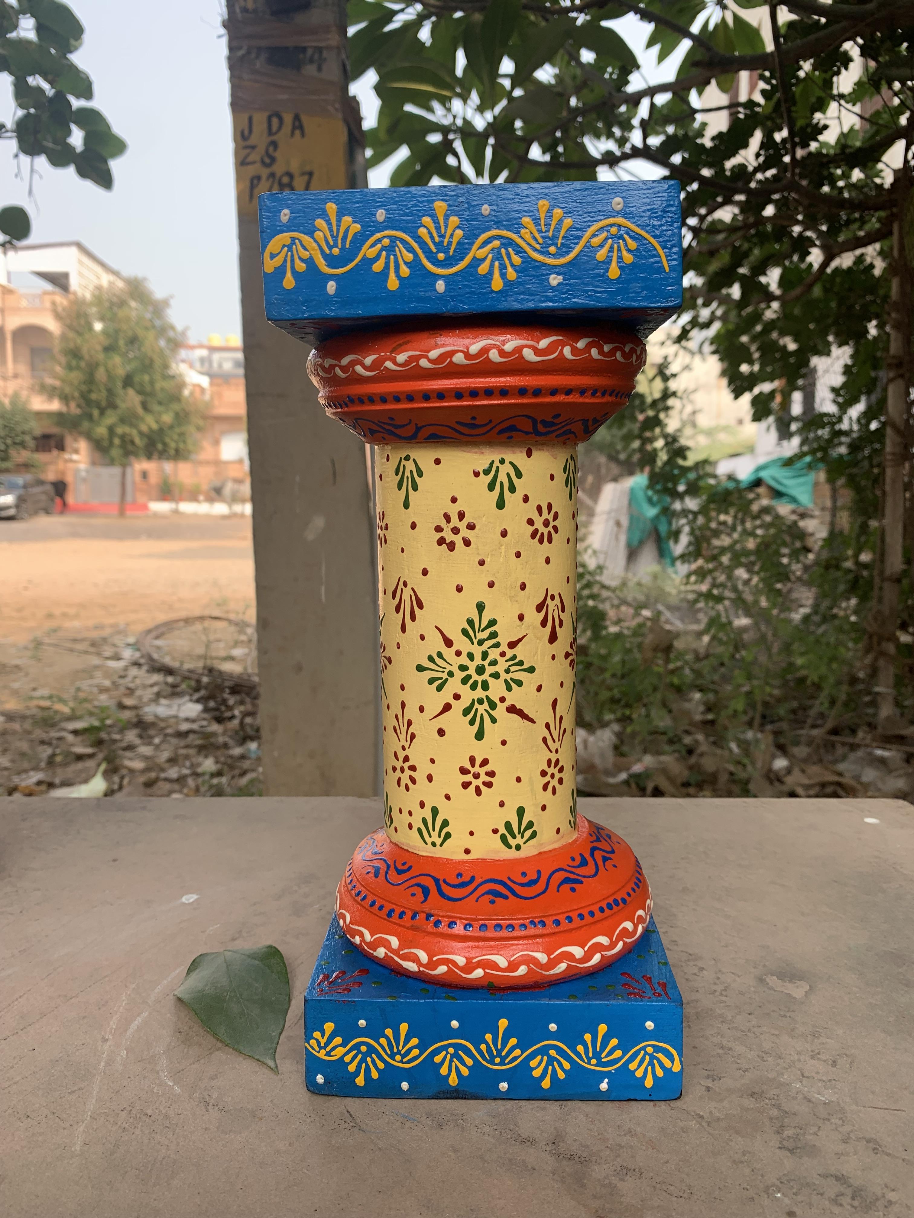 Hand Painted Wooden Statue Stand/Indian Decorative Pedestal/Ethnic Home Decor синий