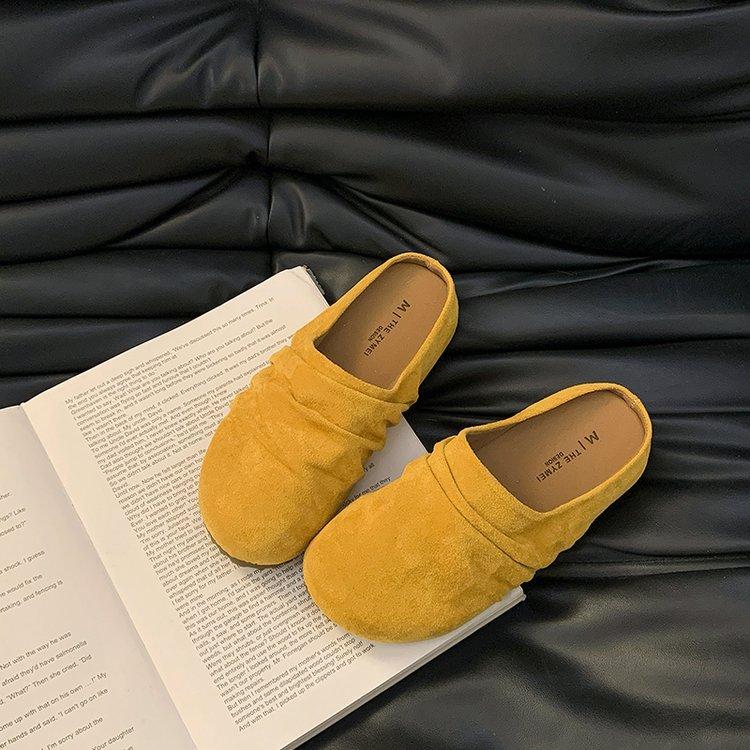 

thick-soled leather Boken shoes women s spring 2025 new wear retro round head versatile Mori bag head half slippers 35 жёлтый