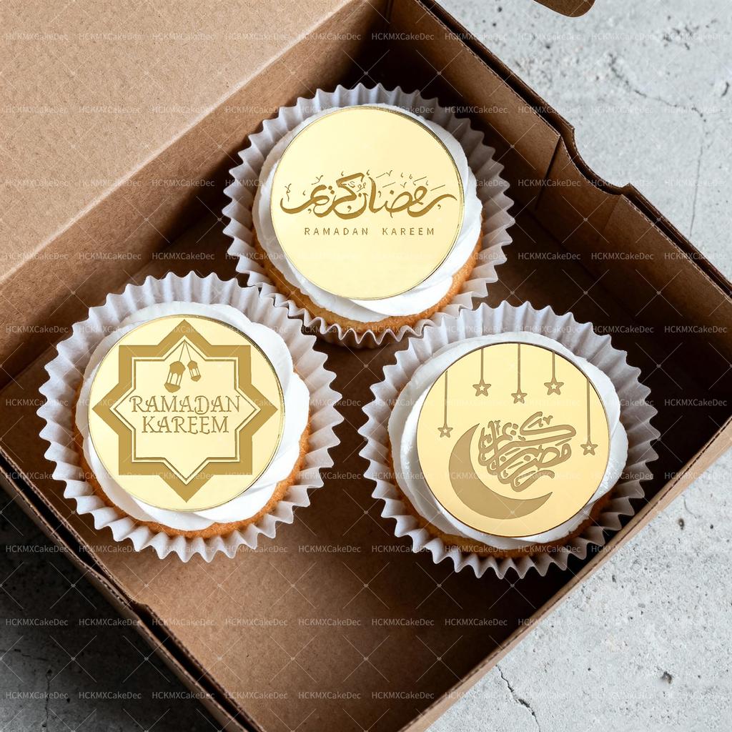 5pcs/10pcs Eid Mubarak Ramadan Kareem Acrylic Cupcake Toppers Mirror Gold Cake Topper Ramadan Mubarak Party DIY Decorations Supp