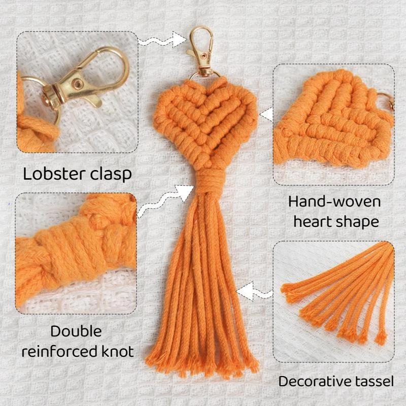 1Pcs Cute Car Keyring Handmade Macrame Heart Shaped Pendant Keychains For Women Wedding Gift
