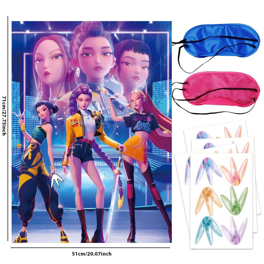 K-Pop Blue Witch Hunter Birthday Party Banner, Cake Toppers, and Balloon Set Decorations