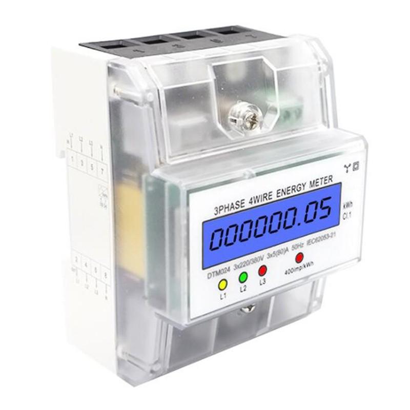 220/380V 3-Phasen 4-Leiter Energiezähler 5-80A Energieverbrauch kWh-Zähler DIN-Schienenmontage Digitaler Stromzähler