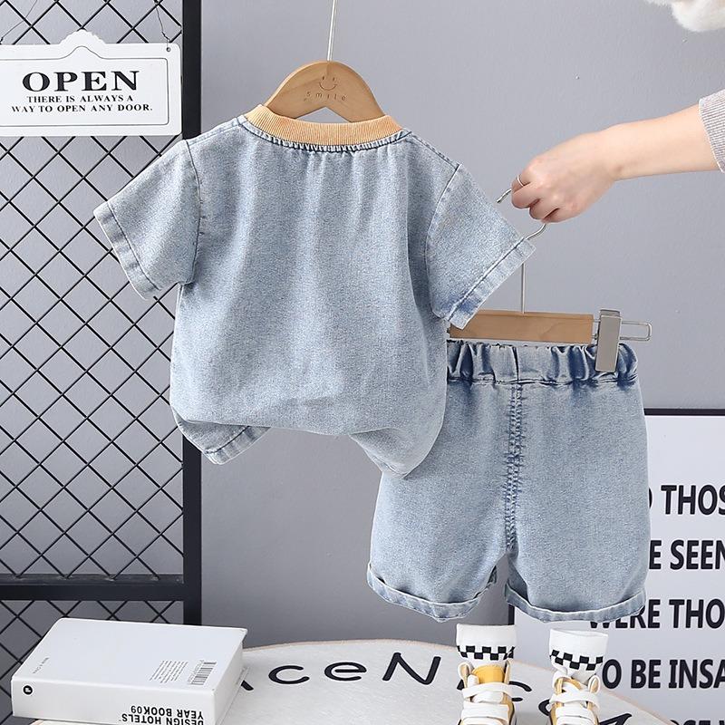 Children Cotton Clothes Summer Boy Causal Denim T Shirt Short Set Infant Kid Fashion Toddler Tracksuit