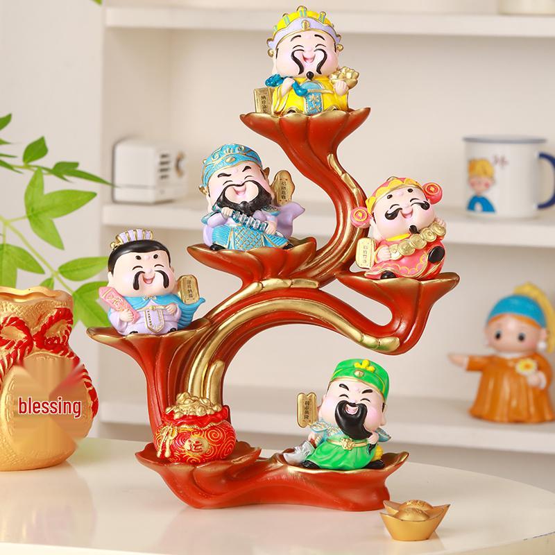 Five Fortune Gods Figurine for Office or Home Decor, Perfect for Entrances, TV Cabinets, Shop Openings, and Housewarming Gifts