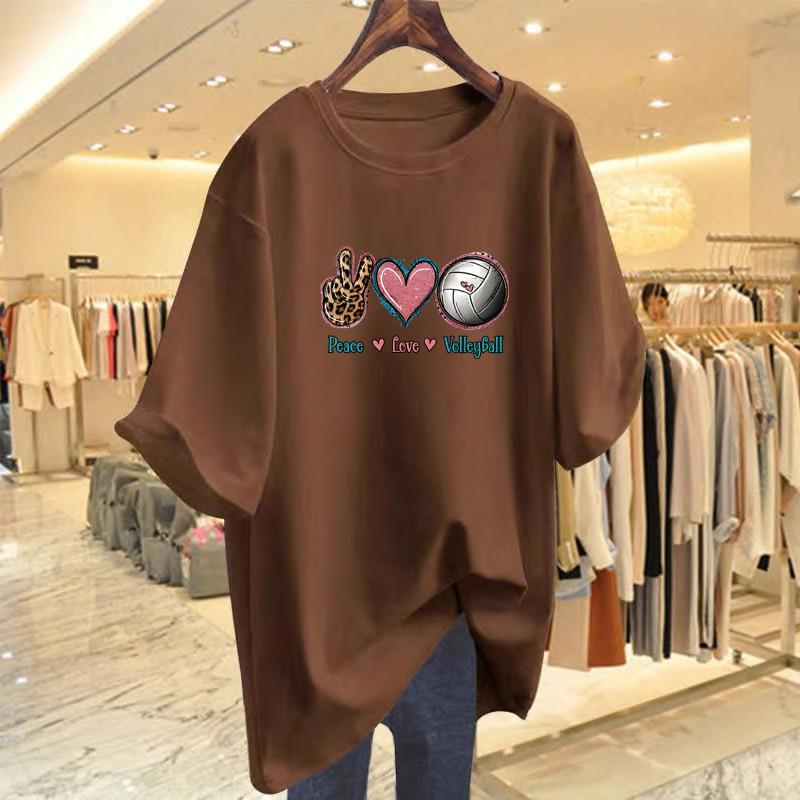 

Pure cotton loose Korean version T-shirt women s summer new letter love printed short sleeves XXXL