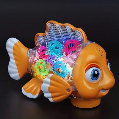 Transparent Gear Fish Puzzle Toy With Colorful Lighting And Dynamic Music, Creative Birthday Gift [batteries Not Included]