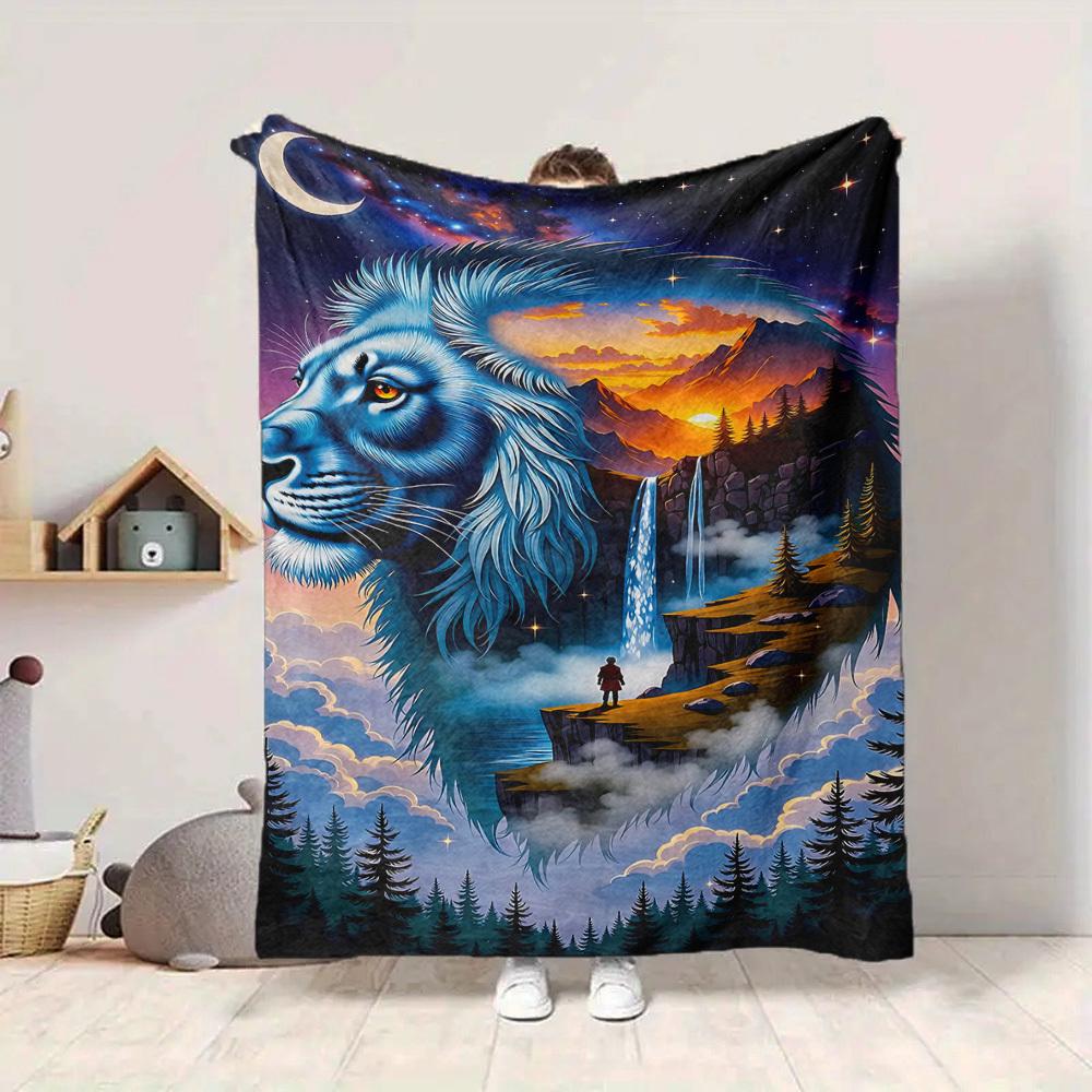 1pc Lion Fantasy Landscape Blanket Lightweight Blanket Throw Blanket For Sofa, Bed, Travel, Camping, Livingroom, Office, Couch, Chair yy251010008