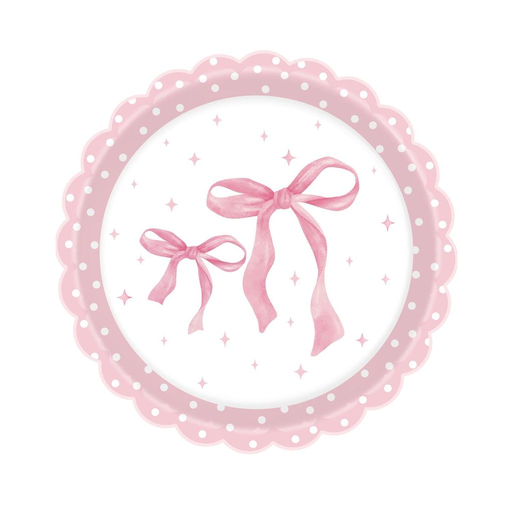 Lace Pink Bow-themed Girl Birthday Party Tableware, Disposable Paper Plate Decorative Items