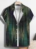 Men'S Casual Shirt with a Tropical Green Striped Pattern from Hawaii - Featuring a Short Sleeve Button Design, Perfect for Summer Outdoor And Casual