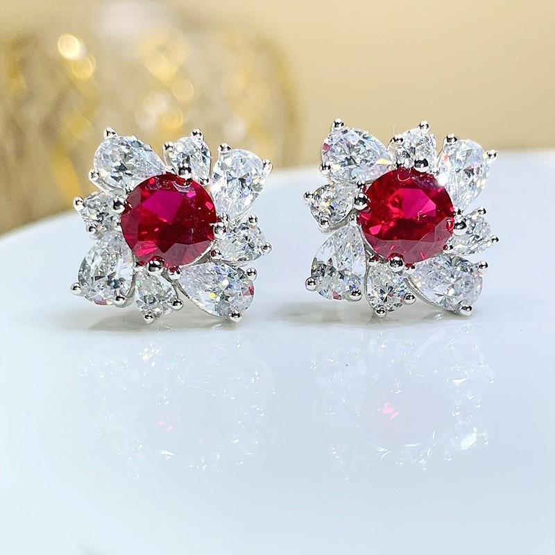 

Huitan Gorgeous Red CZ Women s Stud Earrings Wedding Engagement Party Temperament Elegant Lady Earrings Piercing Trendy Zircon