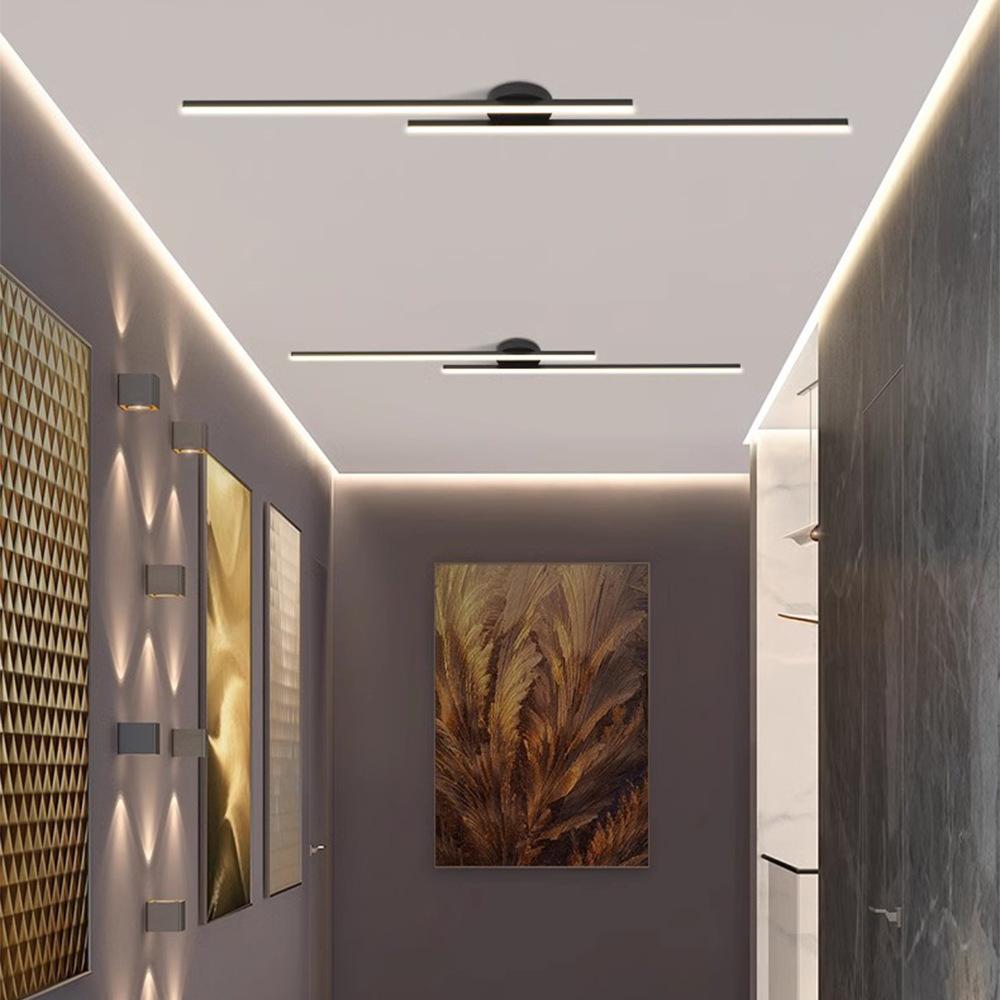 Modern Long Ceiling Lights for Living Room Bedroom Aisle Corridor Remote Control Dimmable led Ceiling Lamp Black/White Aluminium